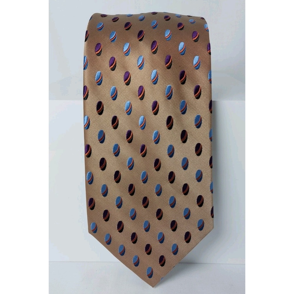 ROOSTER Mens Necktie Tan Purple Blue 100% SILK Handmade Tie‎ 4"x60"